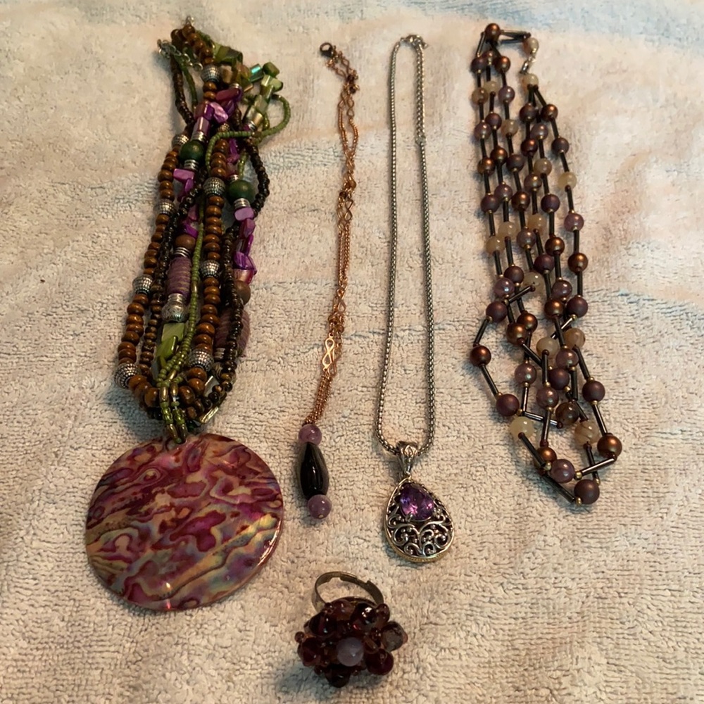 Jewelry lot# 3 - Purple necklaces and ring